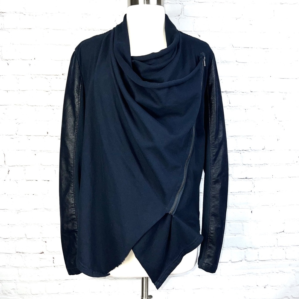 🚫SOLD!|•[BLANKNYC]•| Draped Full Zip Faux Leather Snakeskin Cardigan + Cotton - Picture 4 of 16